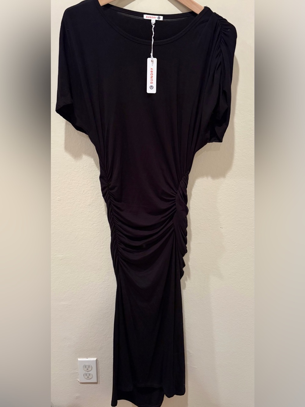 NWT Anthropology Sundry Black Ruched Maxi Dress